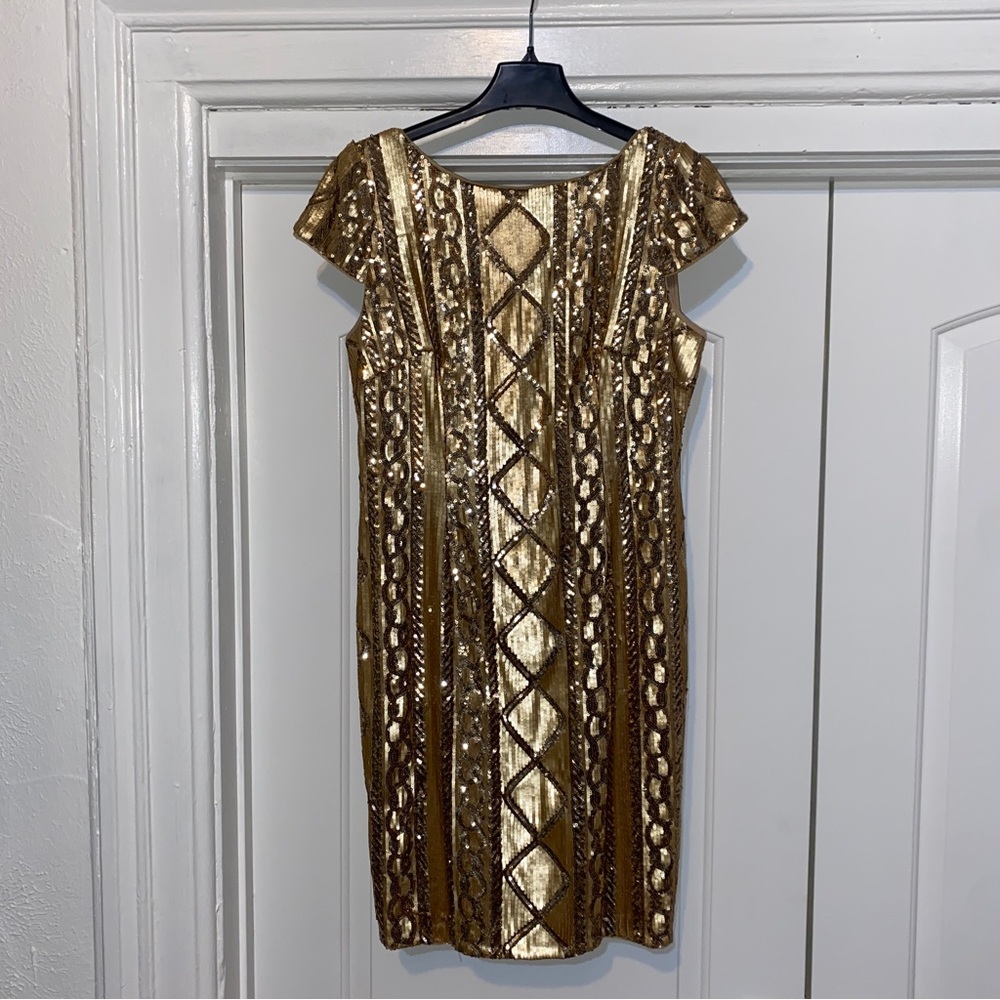 Adrianna Papell gold sequin mini dress, Sz 12